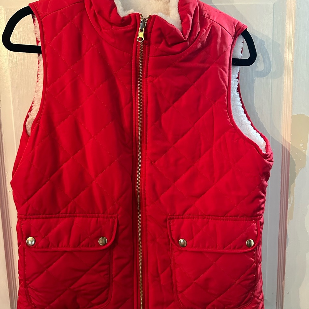 Red Quilted Vest with faux sheepskin lining